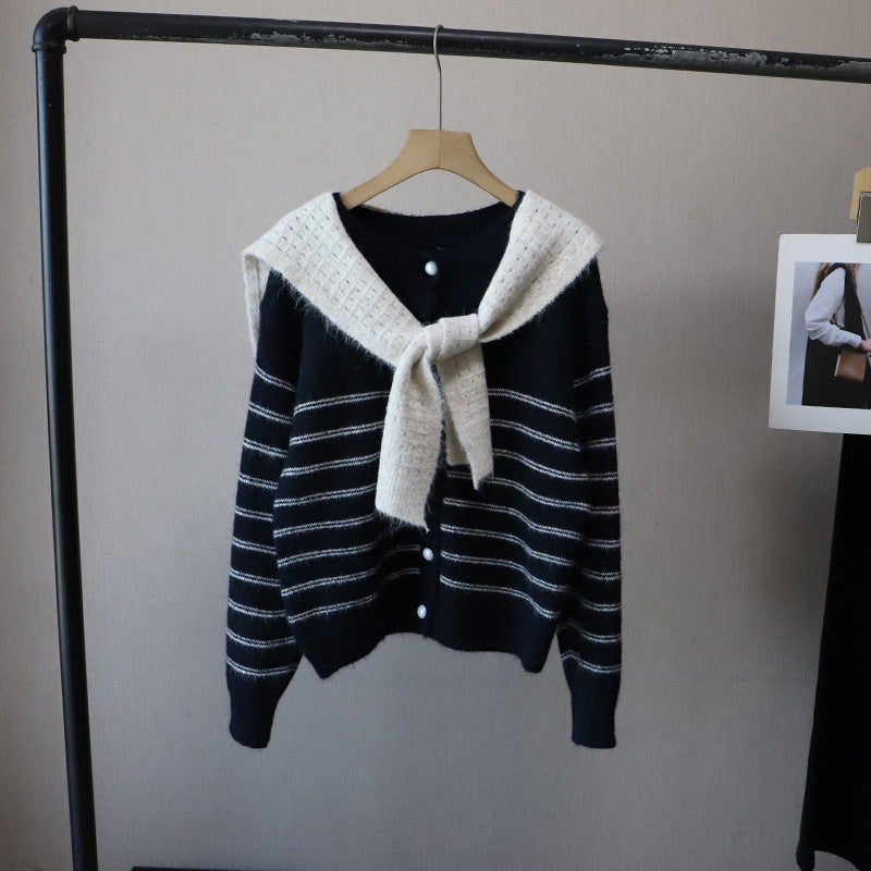 Striped Color-Block Cardigan and Shawl
