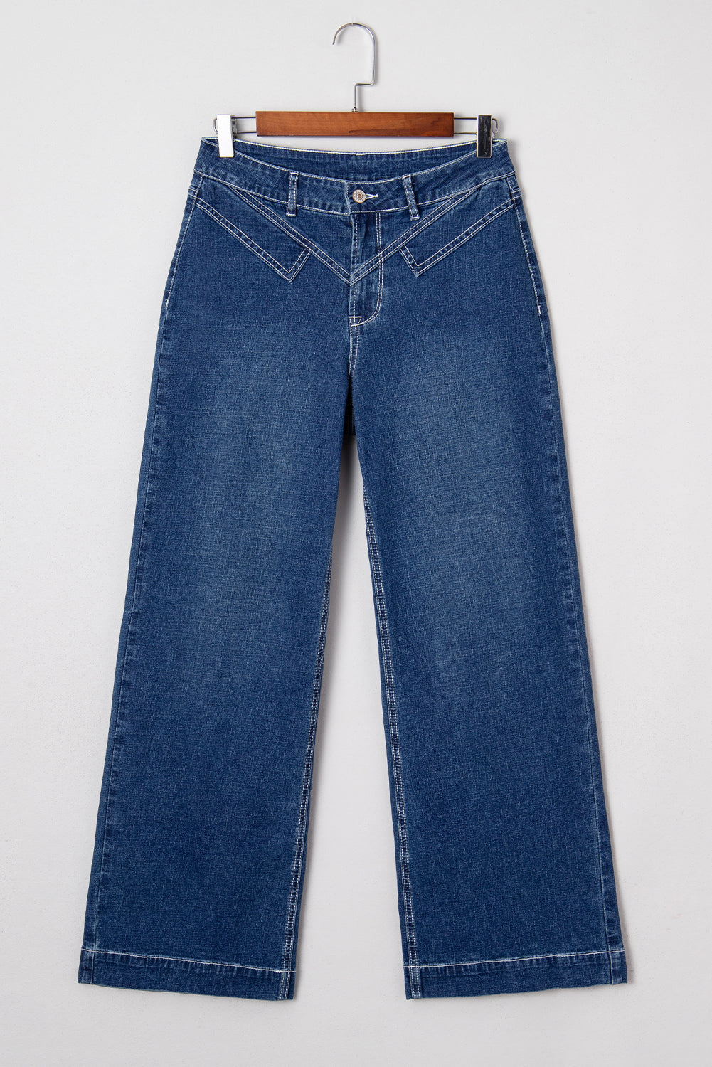 Sail Blue Stitched-Waist Wide-Leg Jeans
