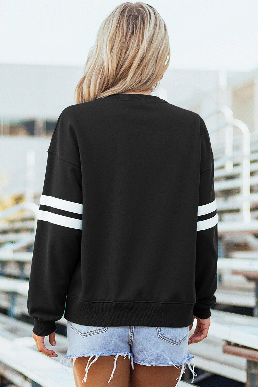 White Varsity Striped Detail Drop-Shoulder Oversized Sweatshirt