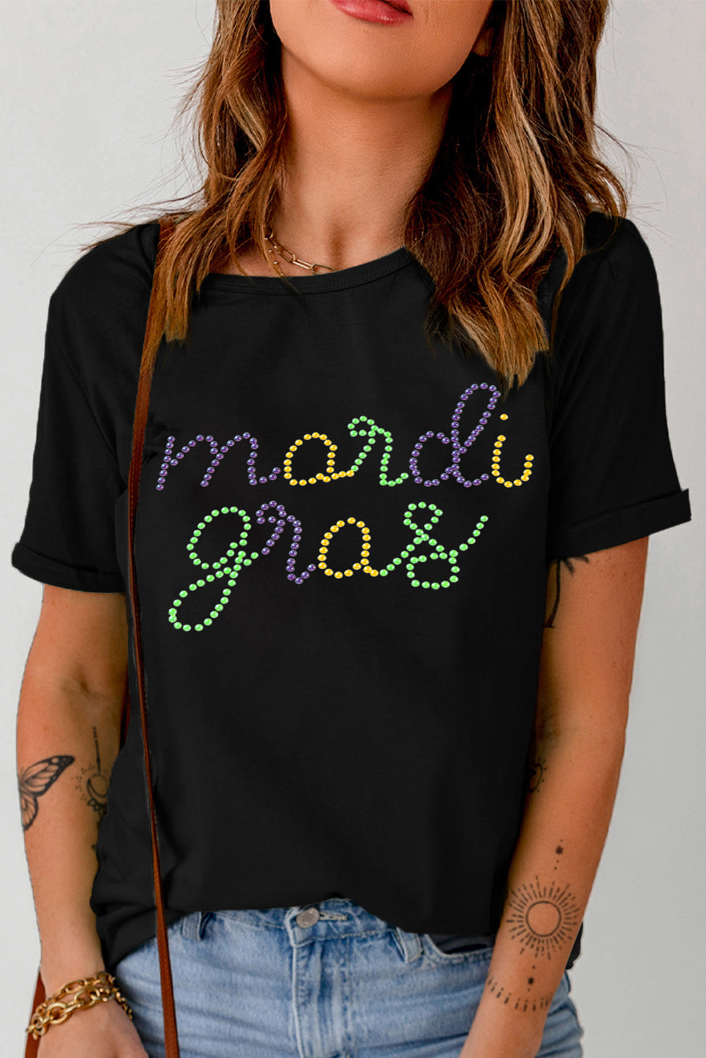 Black Rhinestone Mardi Gras Graphic Tee