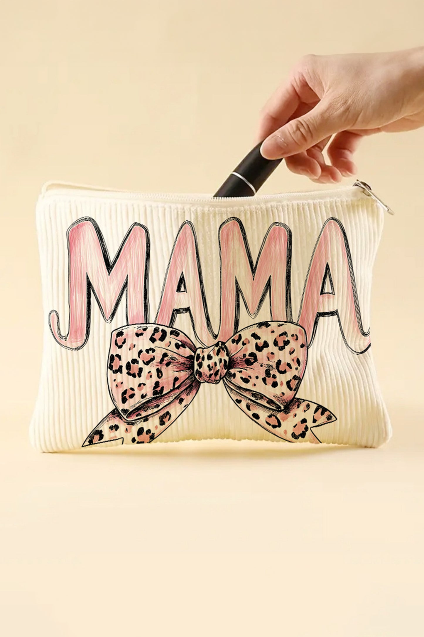 White Mama Leopard-Bow Makeup Bag