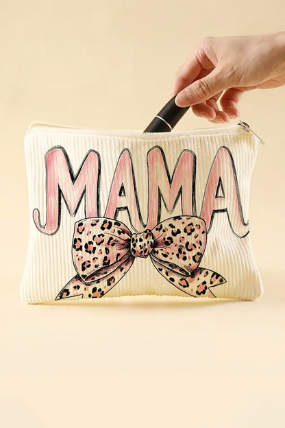 White Mama Leopard-Bow Makeup Bag