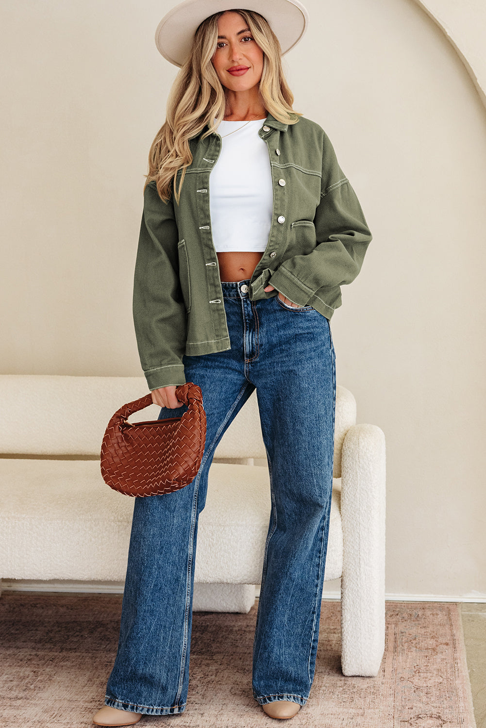 Smoke Green Boyfriend Denim Jacket