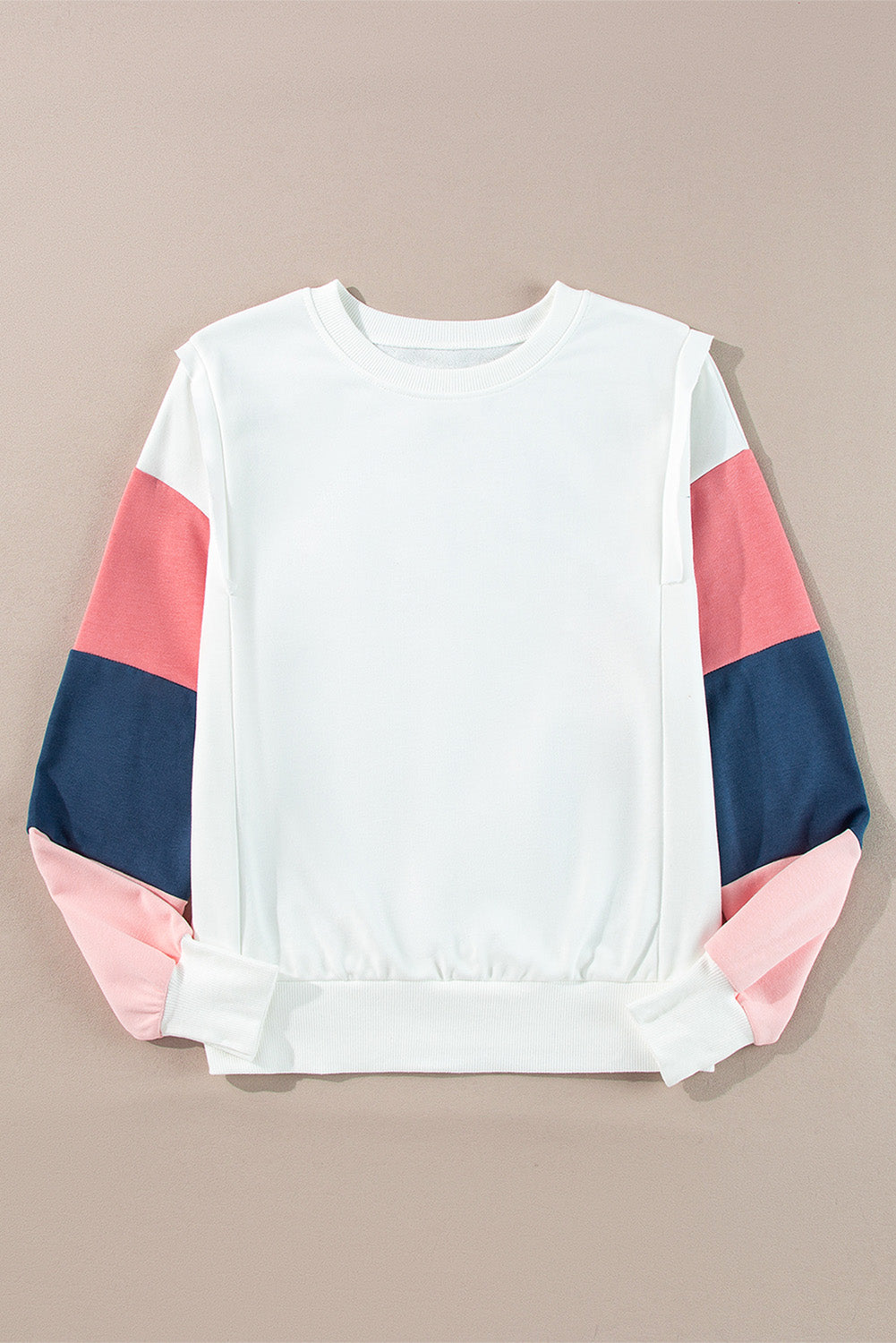 White French Terry Color Block Long-Sleeve Top