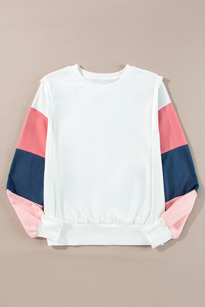 White French Terry Color Block Long-Sleeve Top