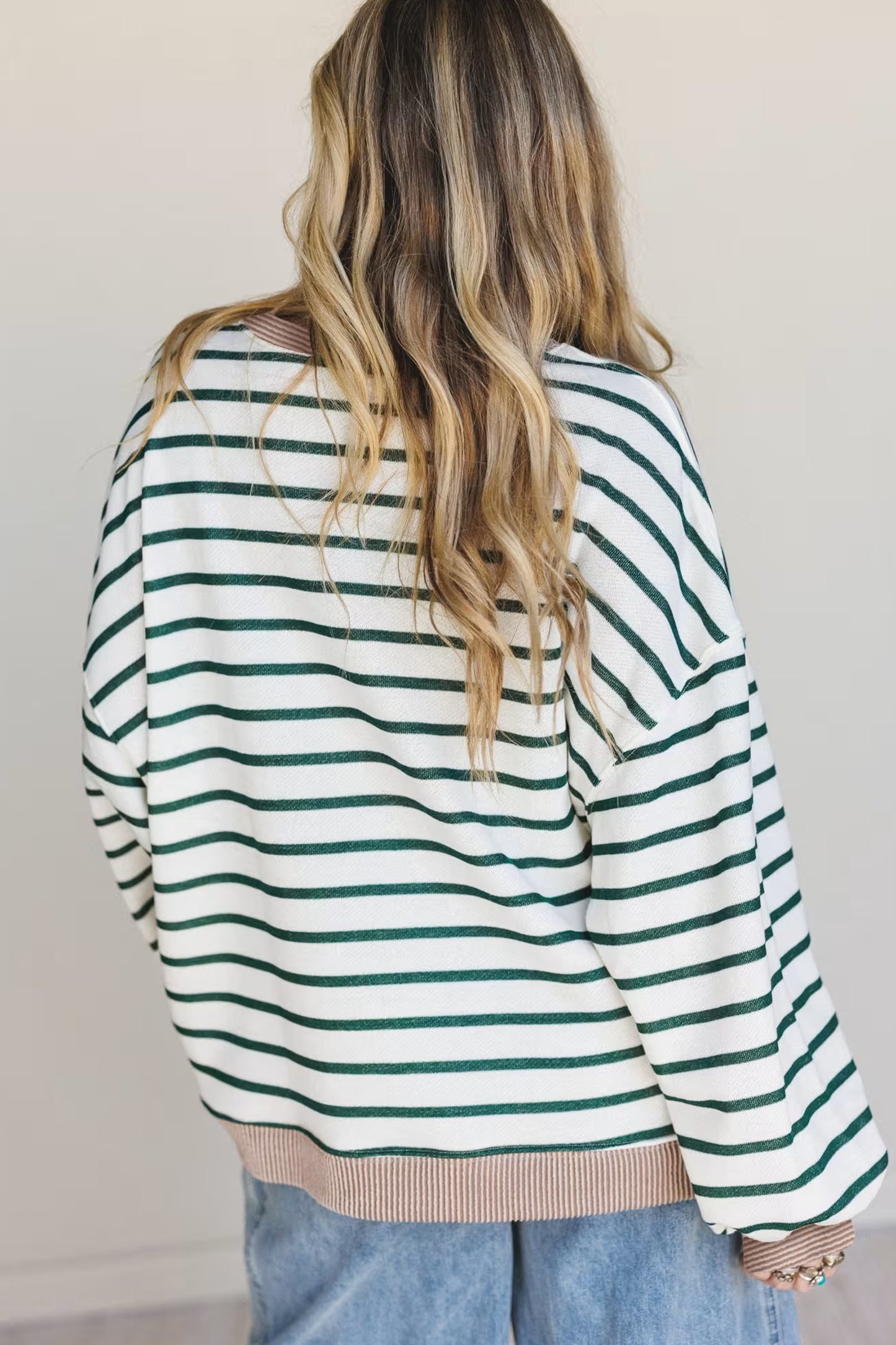 White Striped Contrast-Trim Sweatshirt
