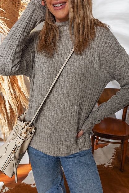 Gray Morn Ribbed High-Neck Knit Top