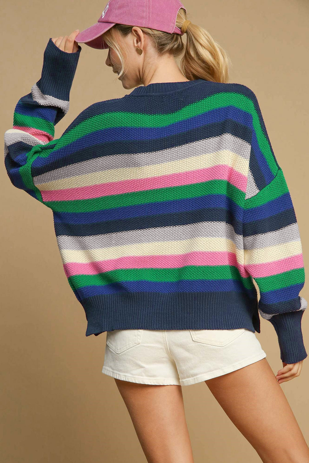 Bright Green Rainbow-Striped Sweater