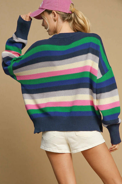 Bright Green Rainbow-Striped Sweater