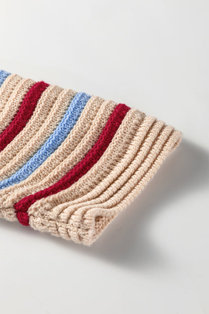 Khaki Multicolor Striped Cropped Sweater