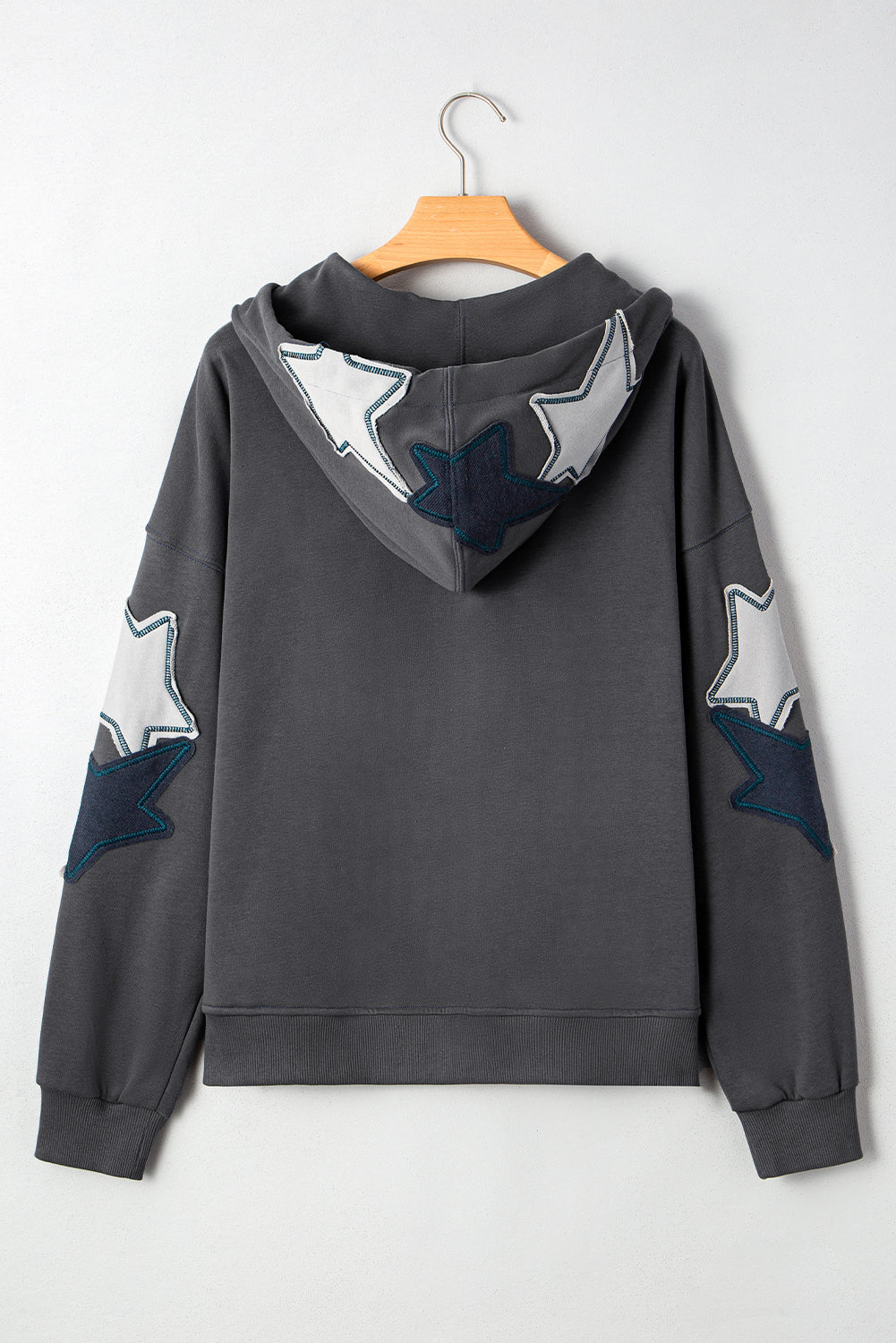 Carbon Gray Star-Appliqué Washed Hoodie