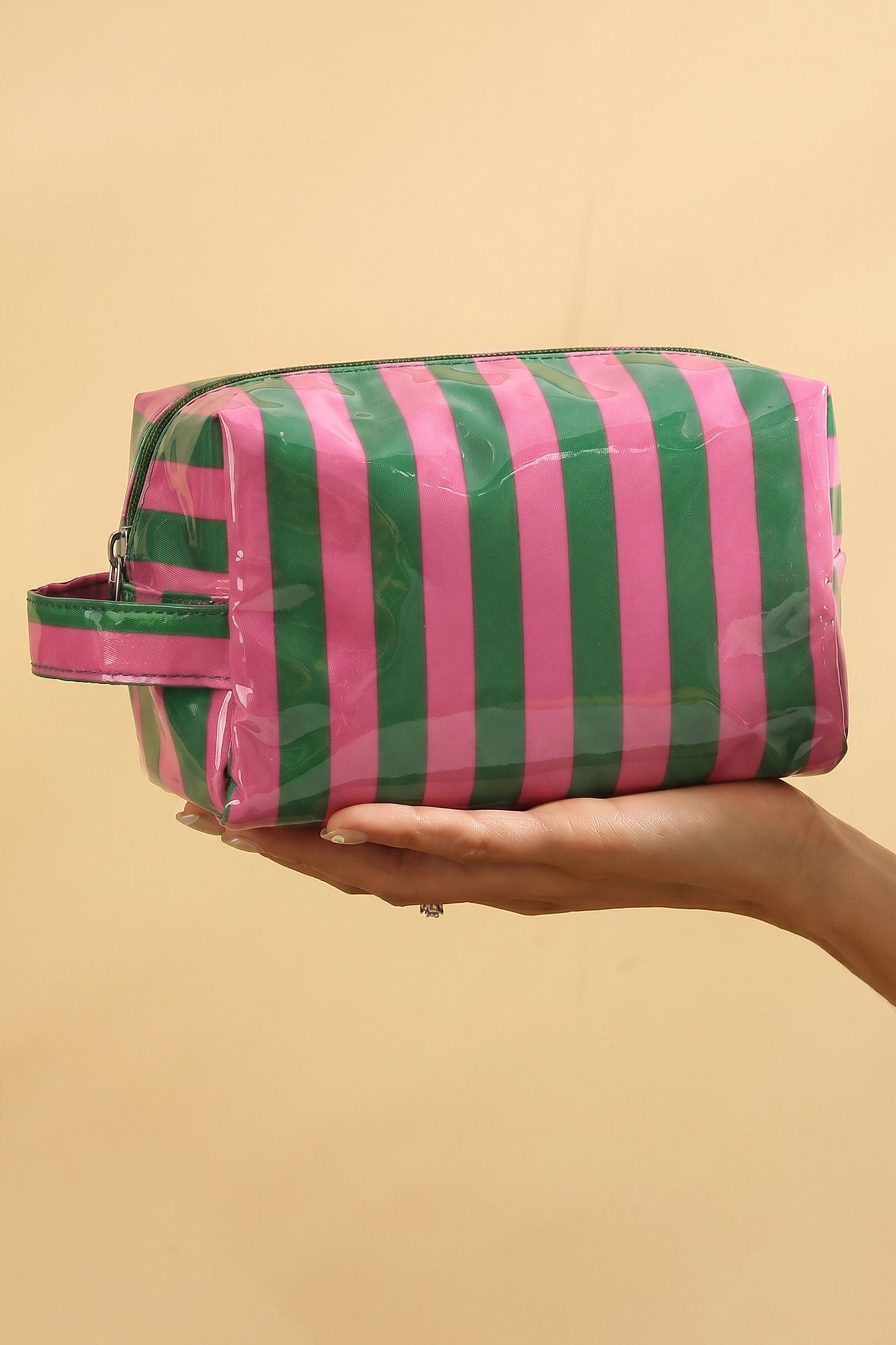 Pink Striped Travel Cosmetic Bag