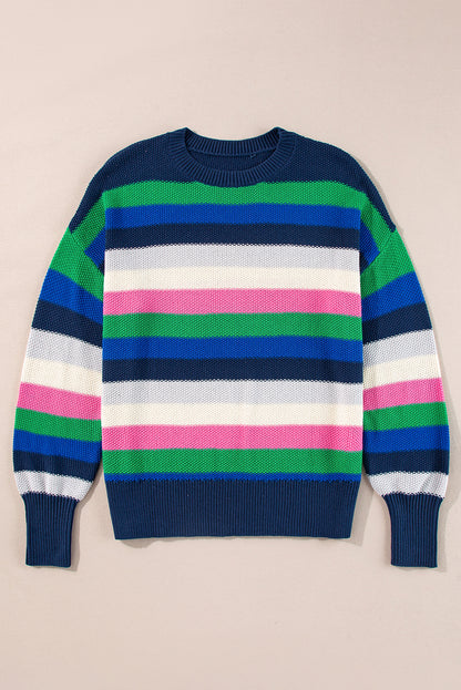 Bright Green Rainbow-Striped Sweater