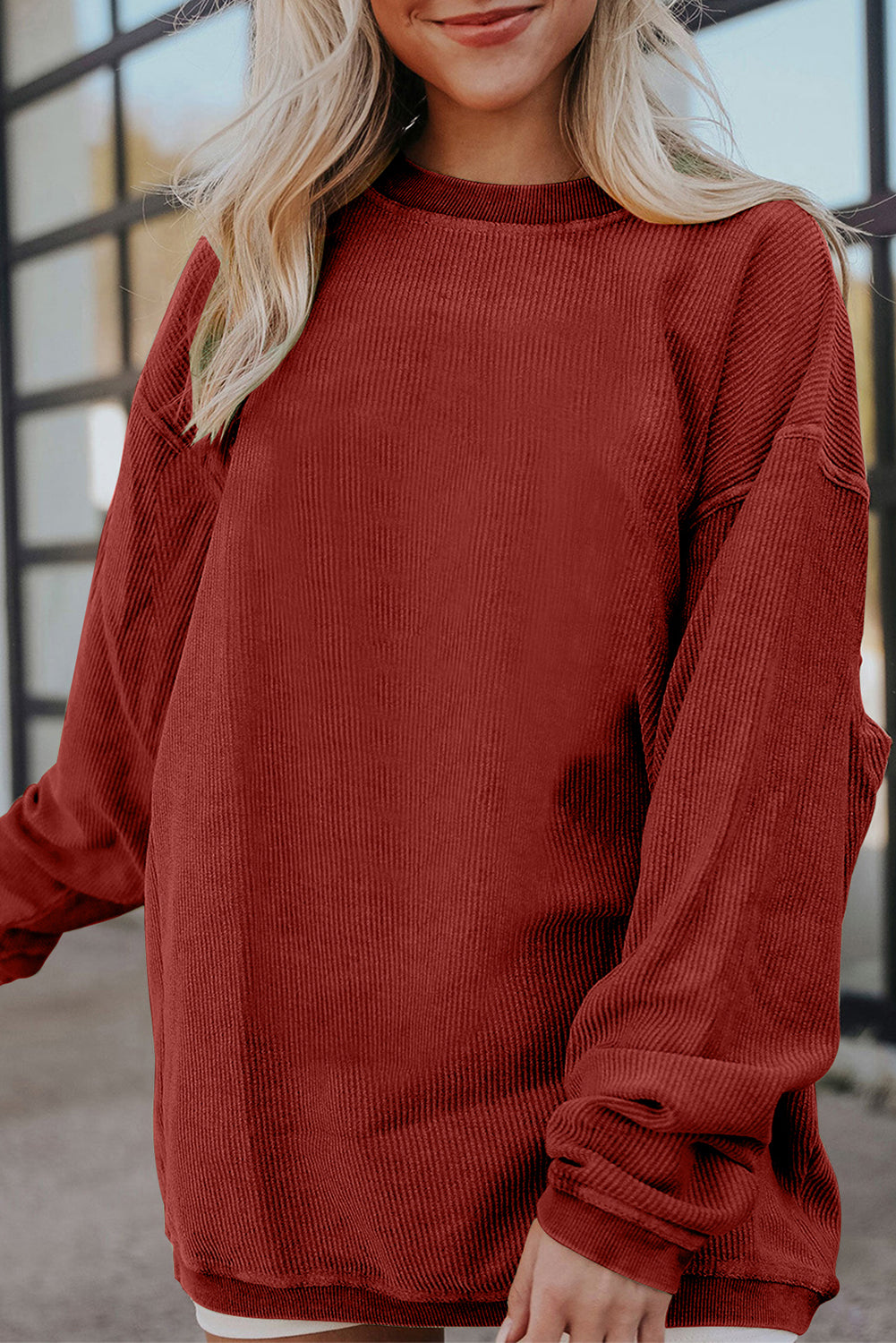 Dark Grey Ribbed Corduroy Oversized Sweatshirt