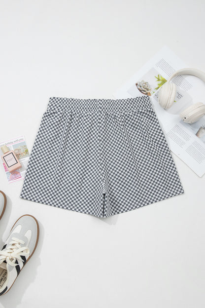 Gray Checkerboard Drawstring Shorts