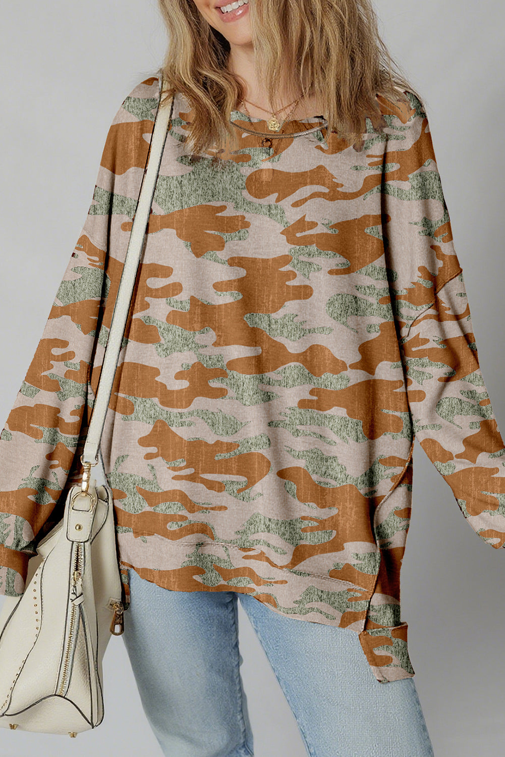 Green Camouflage Exposed-Seam Sweatshirt