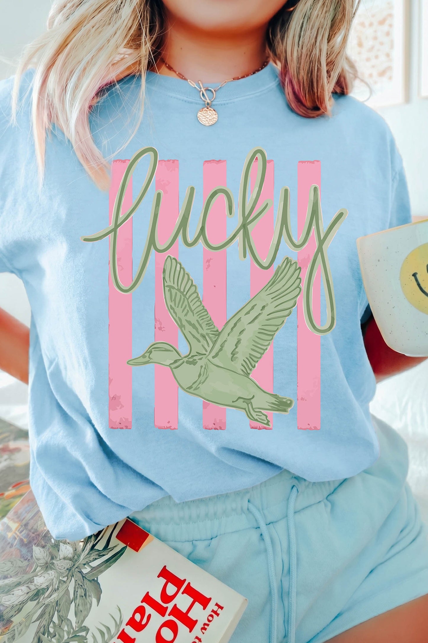 Light Blue Lucky Duck Graphic T-Shirt
