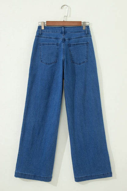 Dusk Blue Lace-Up Wide-Leg Jeans