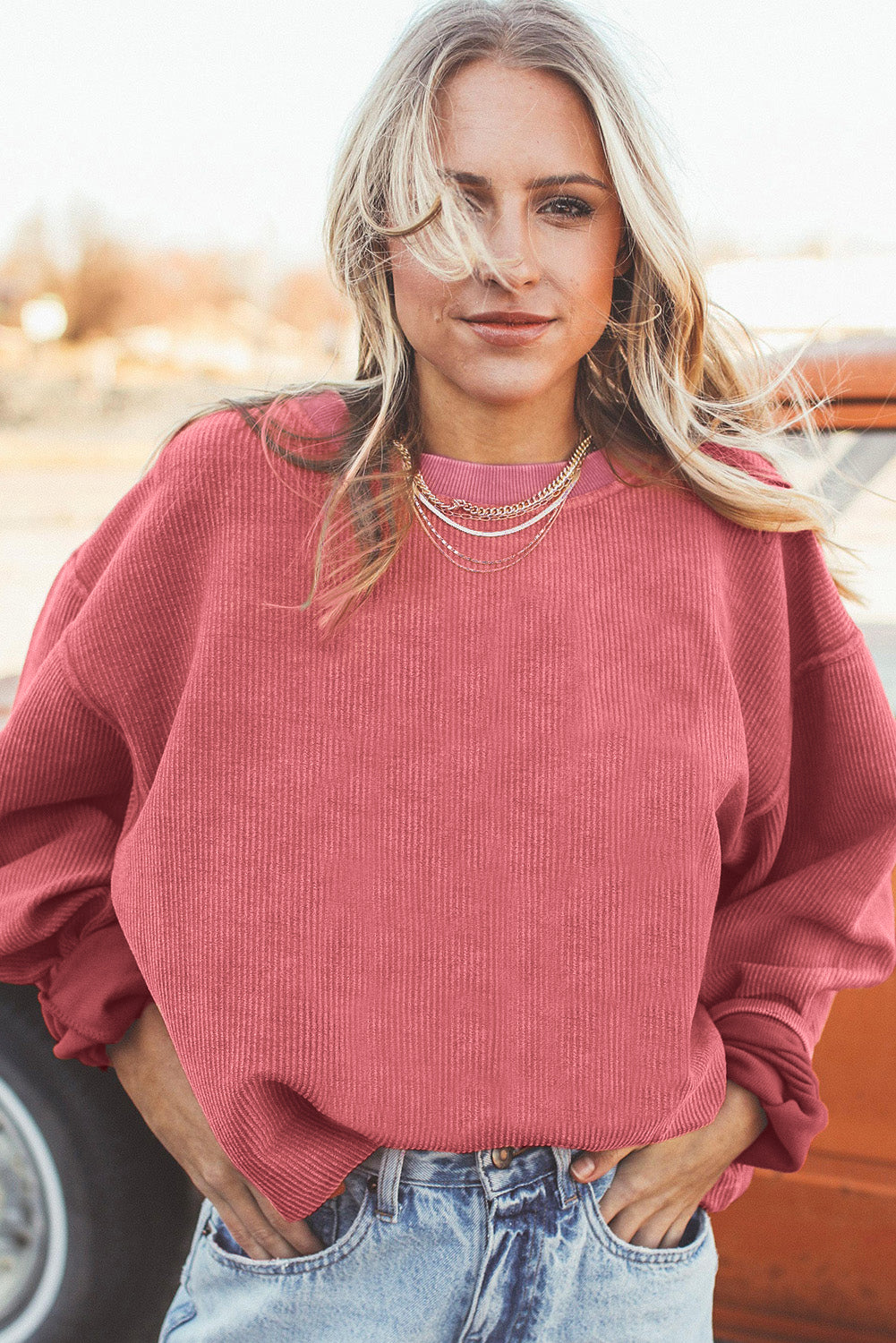 Dark Grey Ribbed Corduroy Oversized Sweatshirt