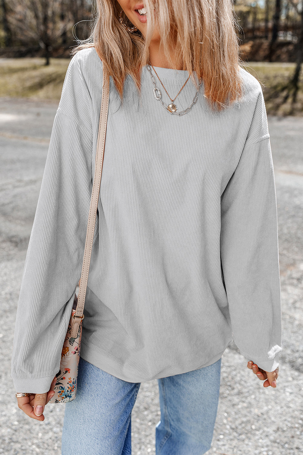 Dark Grey Ribbed Corduroy Oversized Sweatshirt