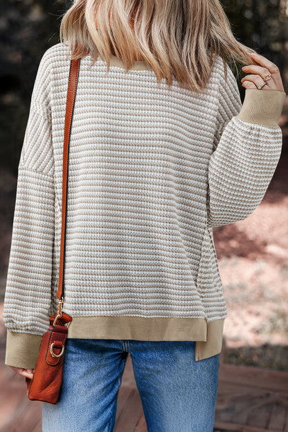 Black Striped Waffle-Knit Oversized Top