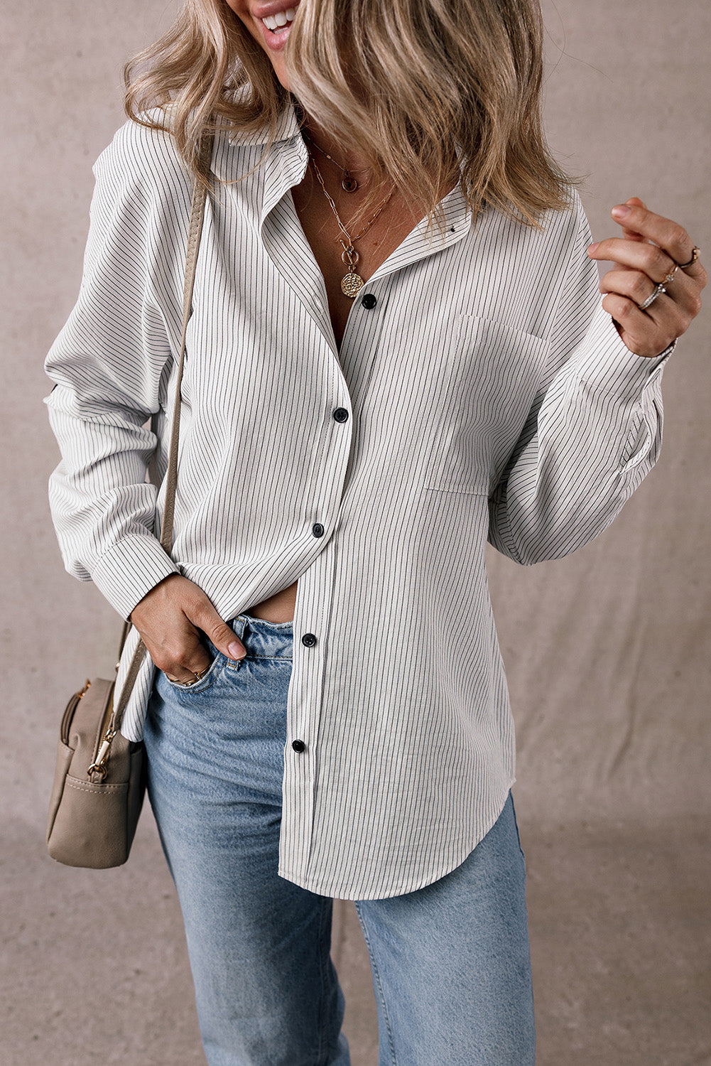Striped Roll-Tab Longline Shirt