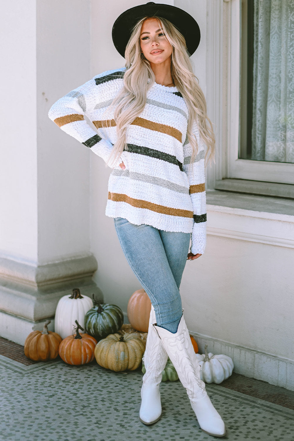 Multicolor Stripe Popcorn-Knit Sweater