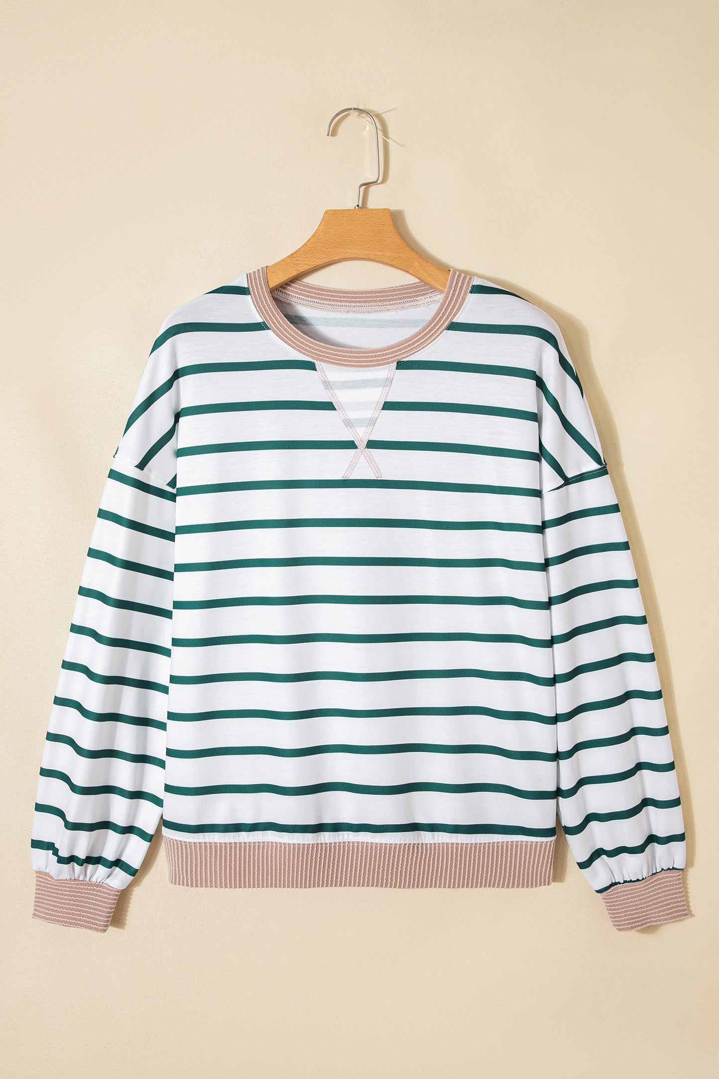 White Striped Contrast-Trim Sweatshirt