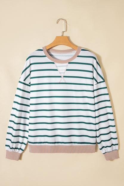 White Striped Contrast-Trim Sweatshirt