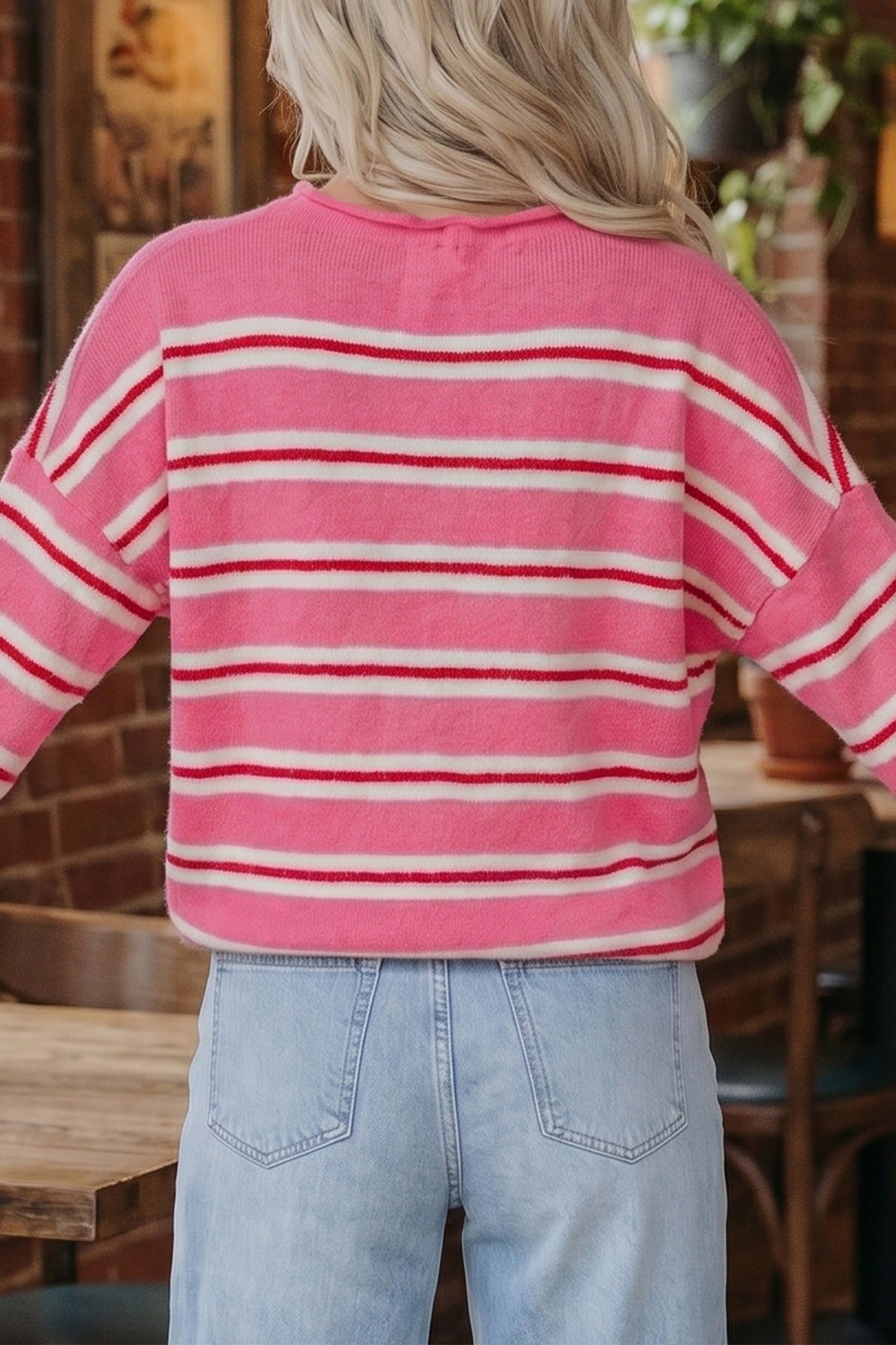Blue Striped Drop-Shoulder Cardigan