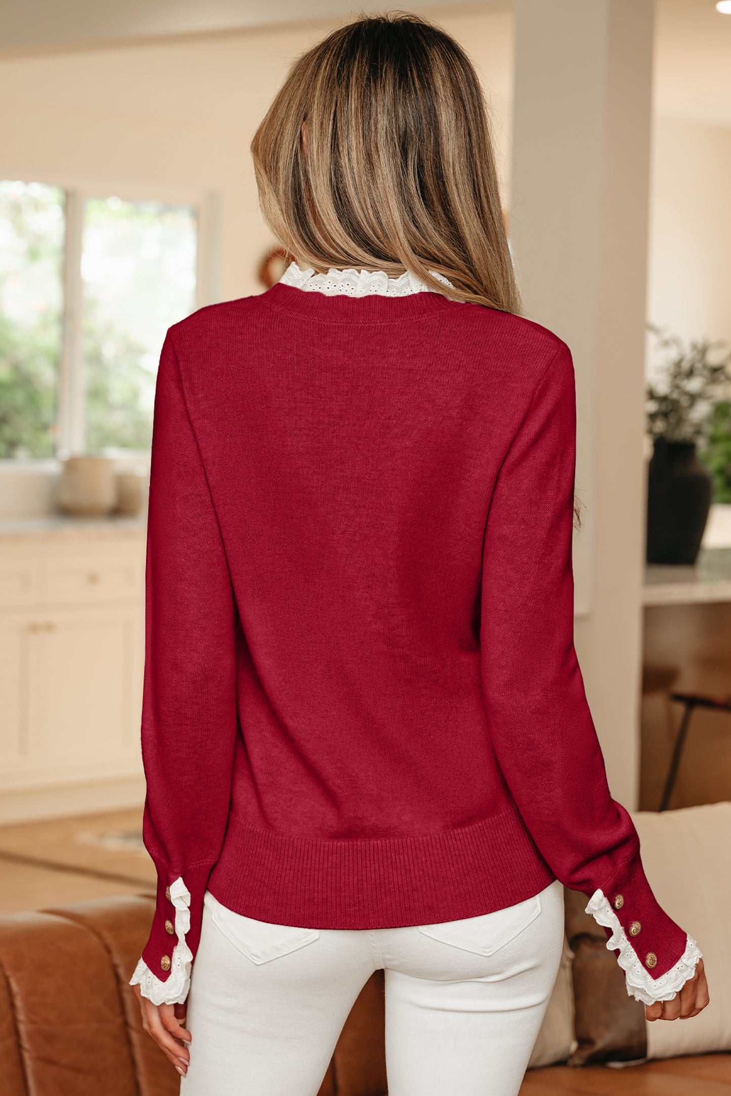 Jet Stream Lace-Trim Cuff Sweater