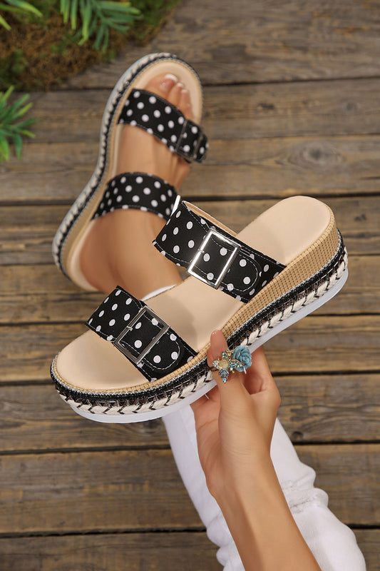 Black Polka-Dot Platform Slides