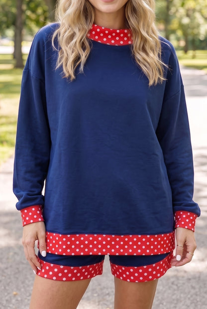 Polka-Dot Trim Pullover & Shorts Set