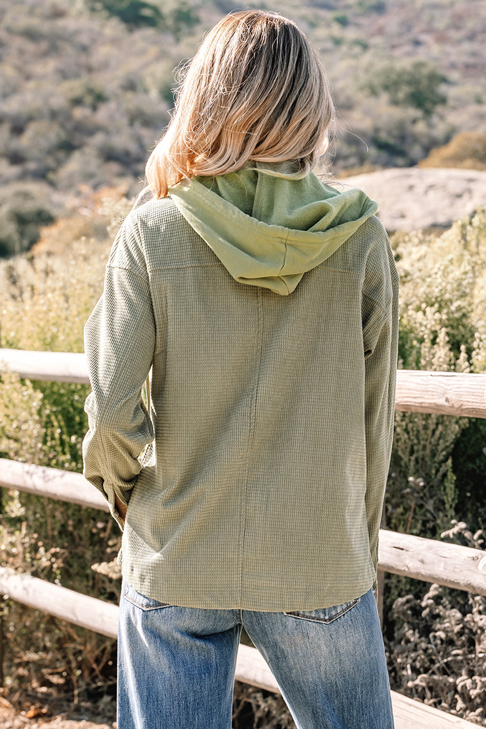 Laurel Green Layered Textured Hooded Jacket