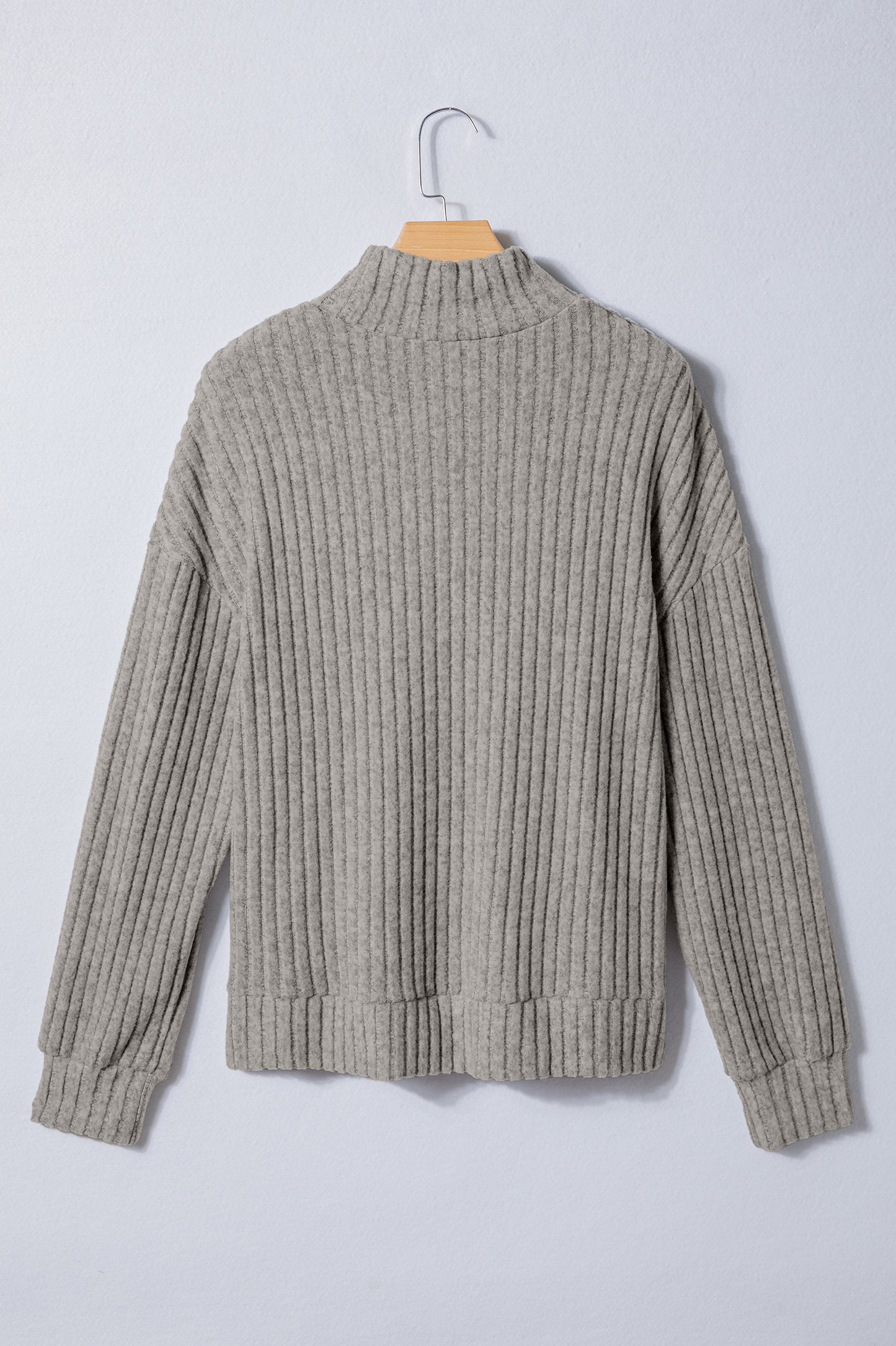 Gray Morn Ribbed High-Neck Knit Top