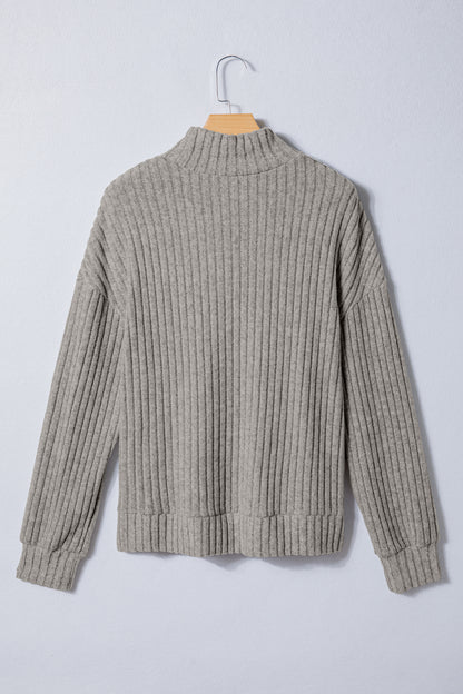 Gray Morn Ribbed High-Neck Knit Top
