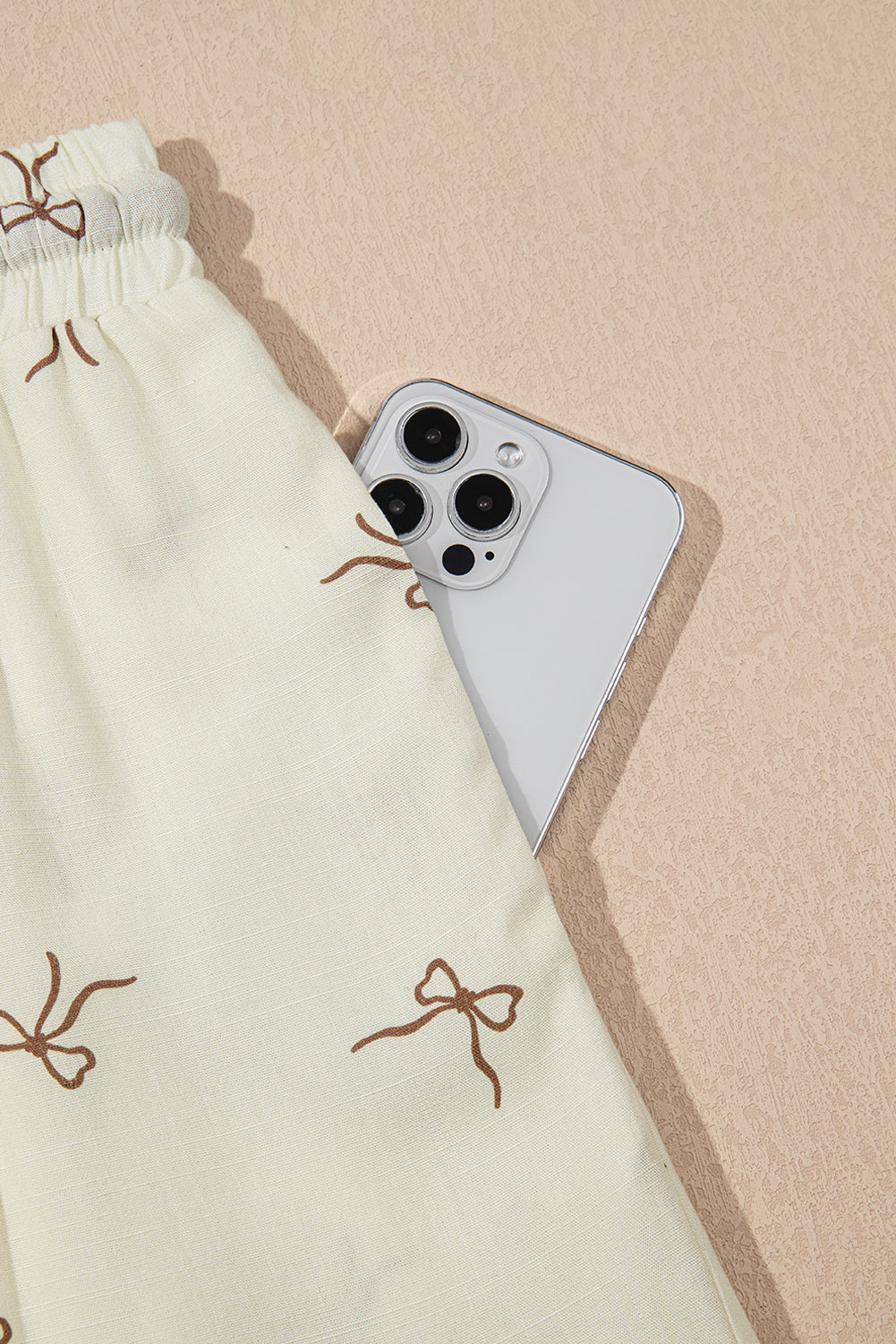 White Bow-Print Drawstring Shorts