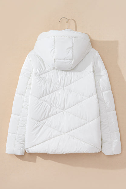 White Quilted Hooded Puffer Coat