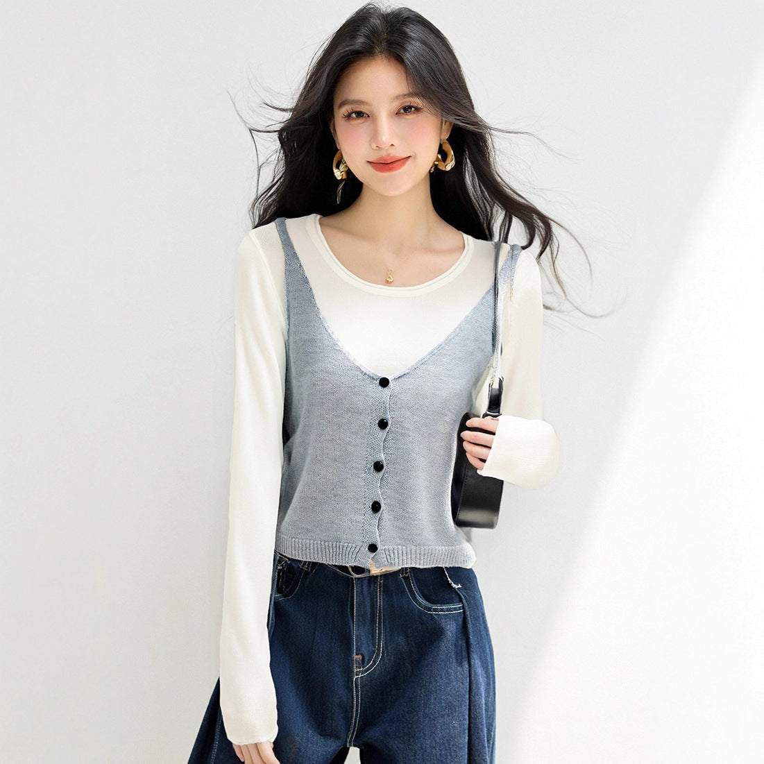Style Knit Sweater for Women with Embroidery, Loose Oversized Pullover, Casual Layering Top for Autumn and Winter
