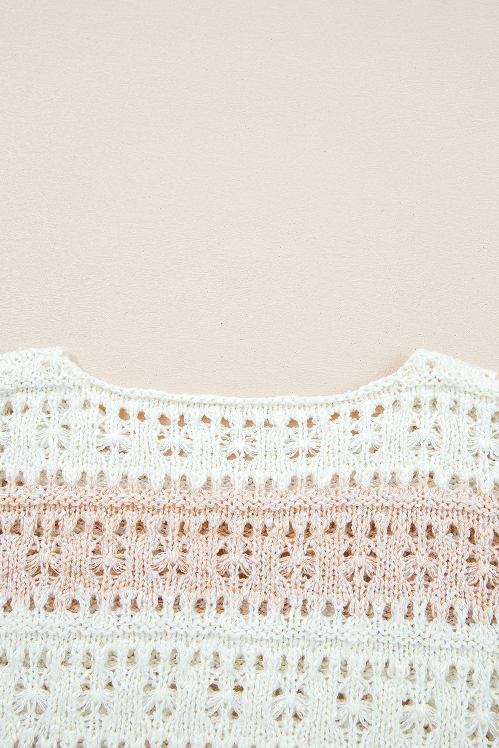 Pink Hollow-out Color-Block Drop-Shoulder Casual Sweater