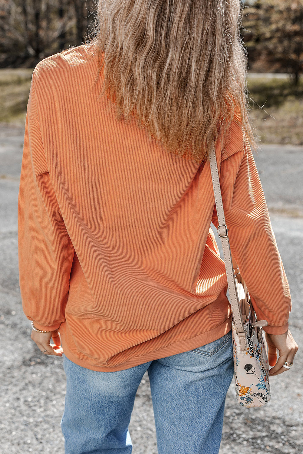 Dark Grey Ribbed Corduroy Oversized Sweatshirt
