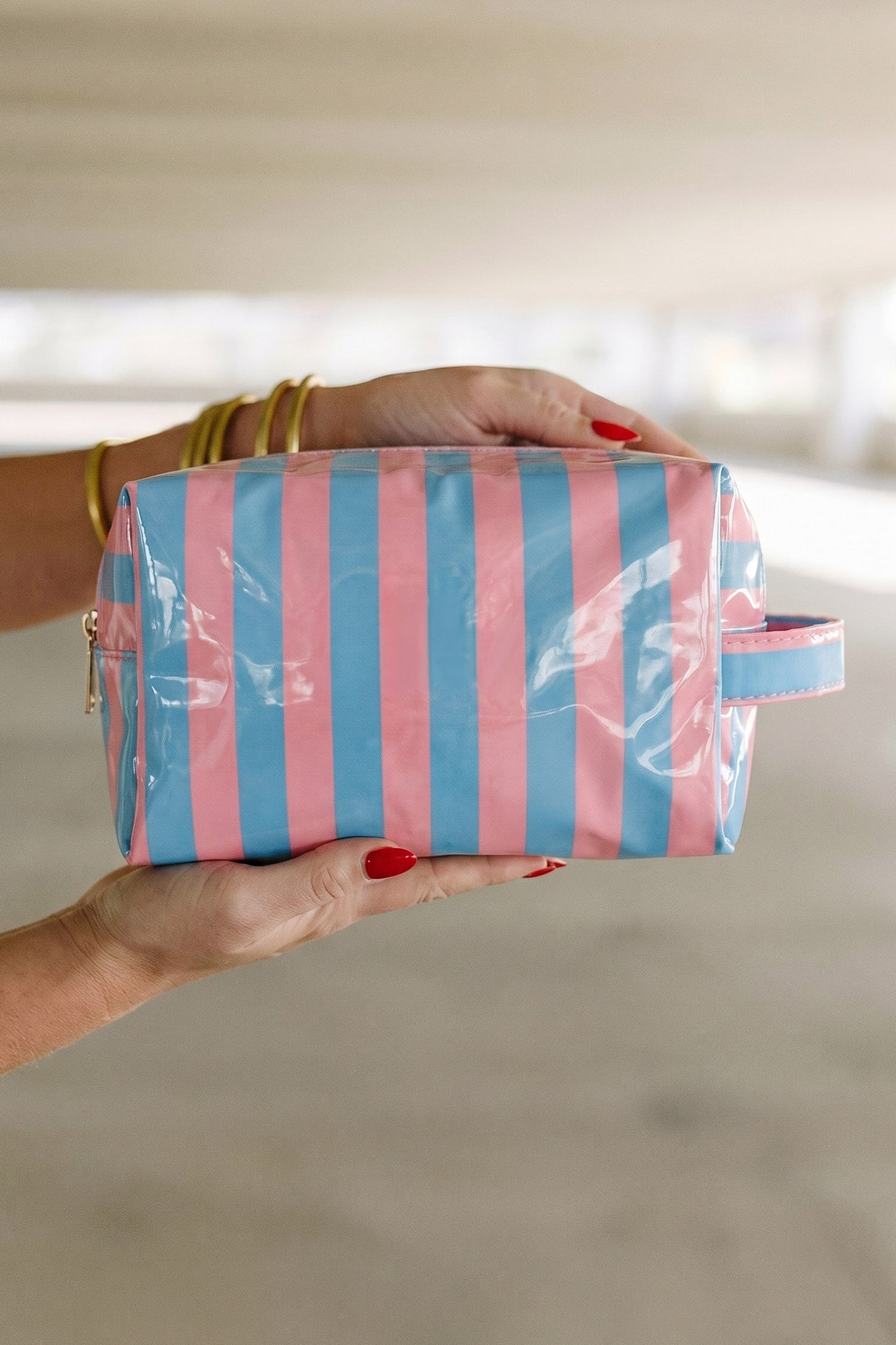 Pink Striped Travel Cosmetic Bag