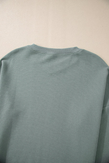 Aqua Waffle-Knit Drop-Shoulder V-Neck Top