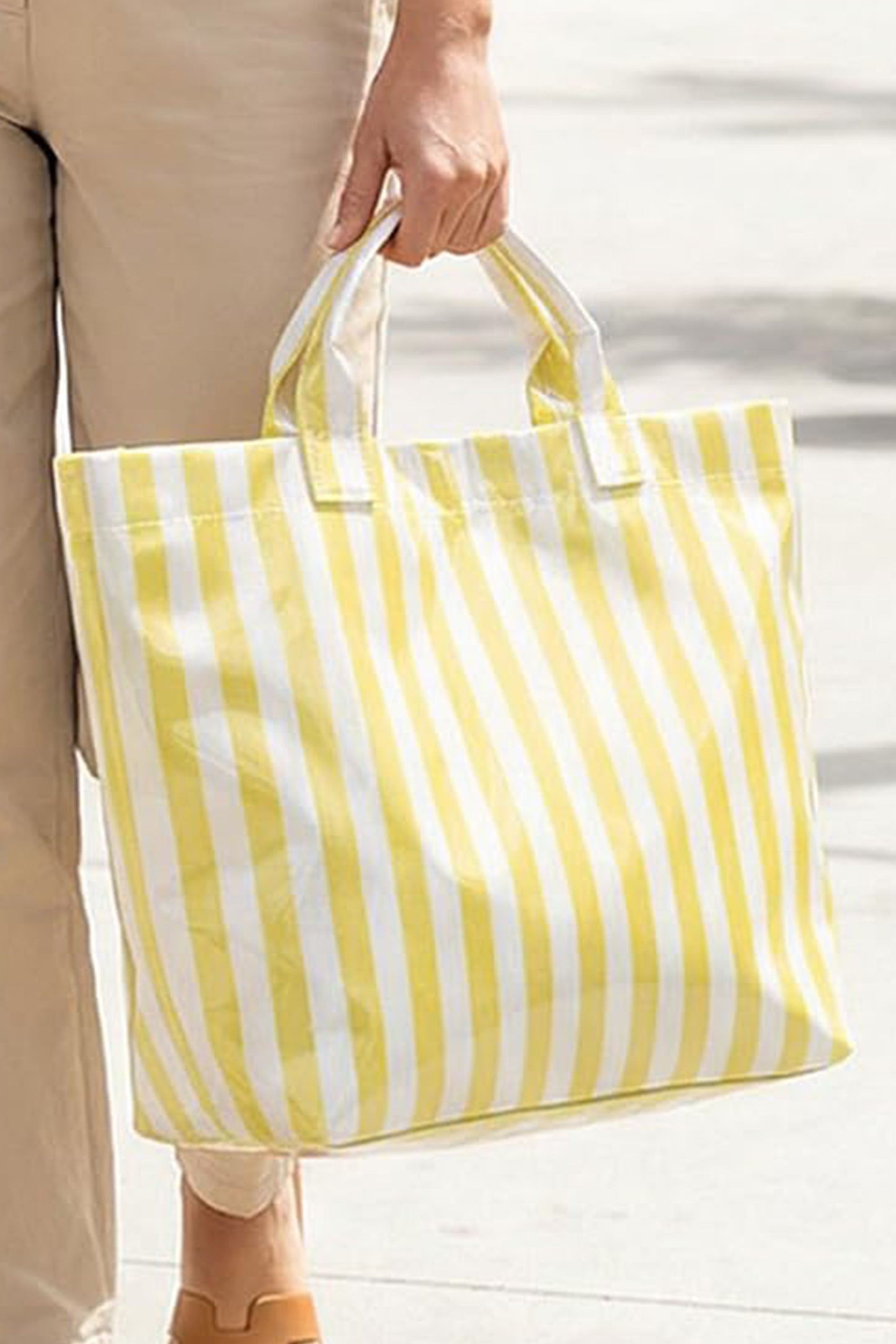 Red Glossy Striped Vinyl Large Tote Bag (Color Varied)