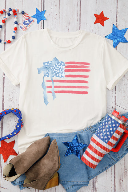 White American Flag Bow Graphic T-Shirt