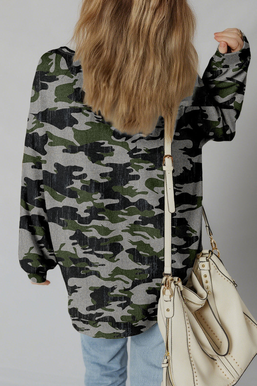 Green Camouflage Exposed-Seam Sweatshirt