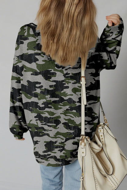 Green Camouflage Exposed-Seam Sweatshirt
