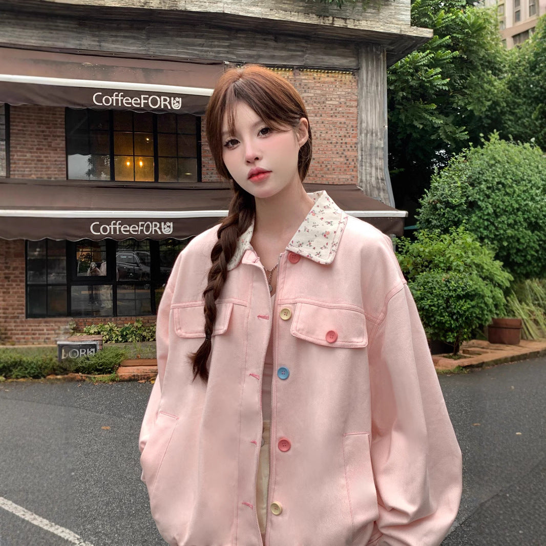 Collared Color-Block Mid-Length Jacket