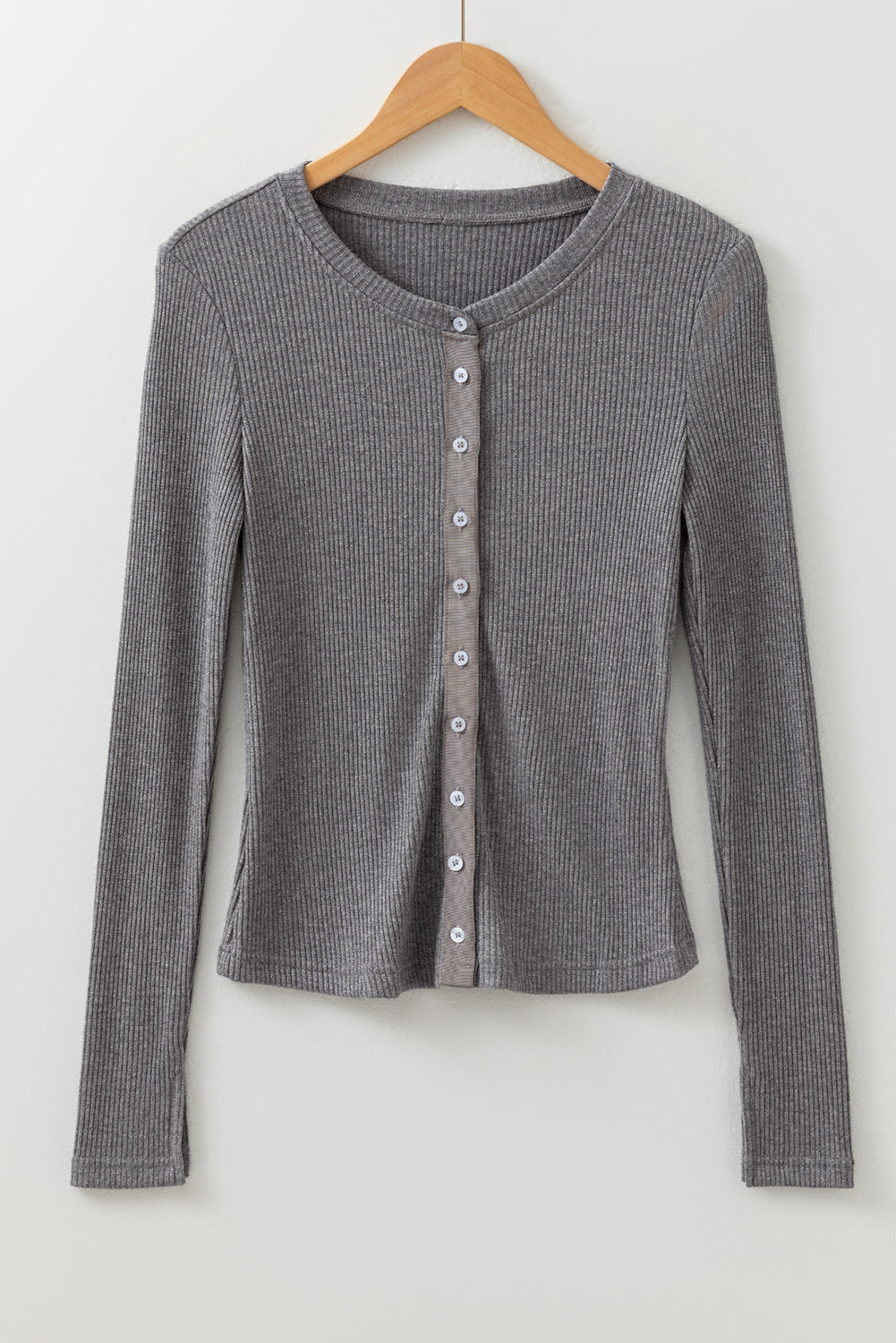 Sleet Gray Ribbed Slim Cardigan