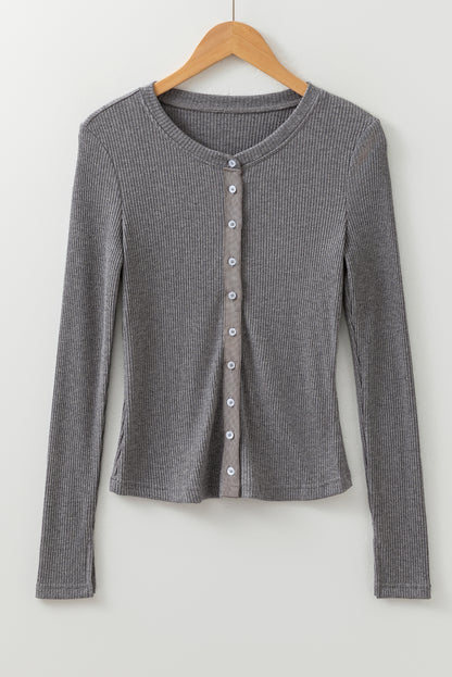 Sleet Gray Ribbed Slim Cardigan